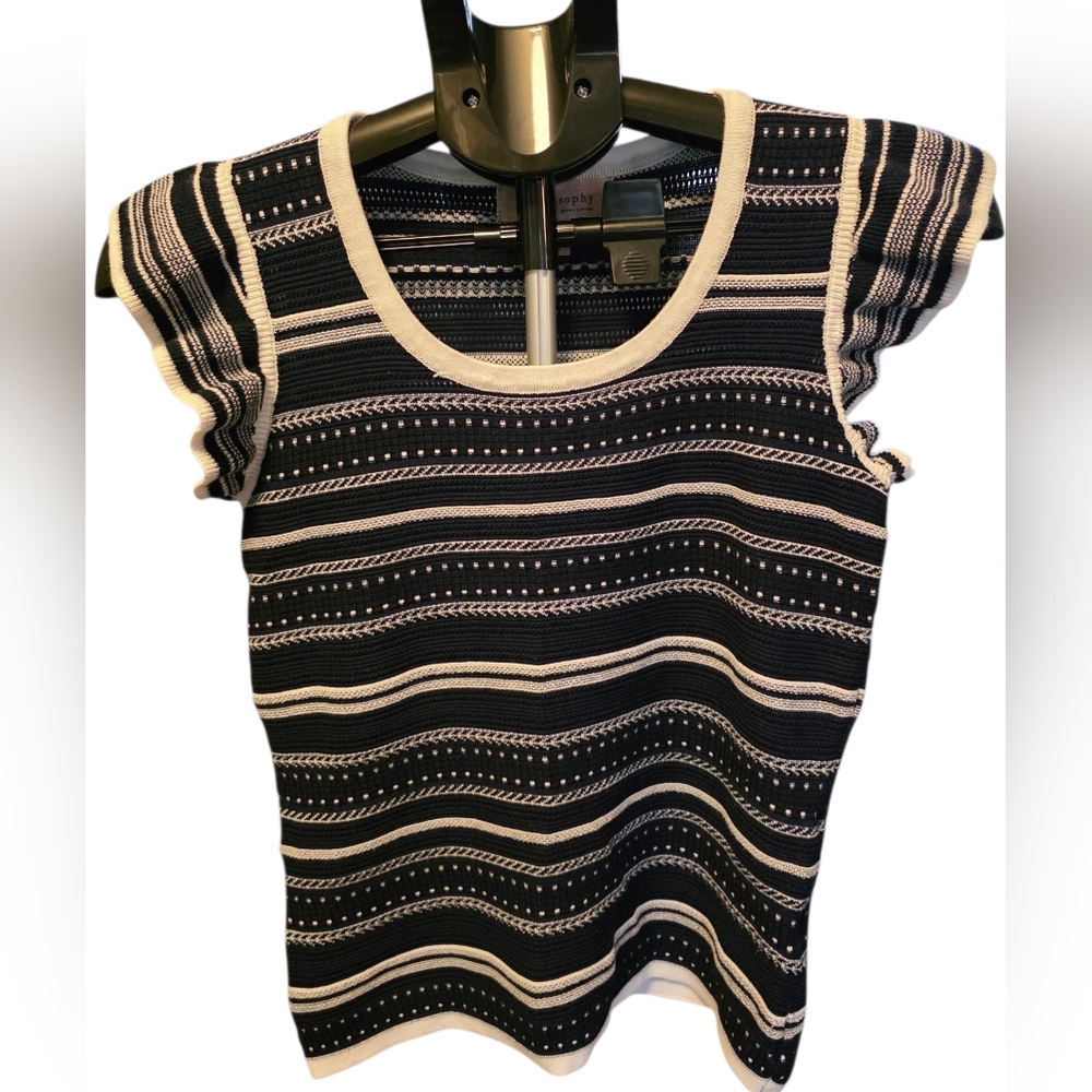 Philosophy Republic Clothing Navy White Stripe Knit Top XS Cap Sleeve Sweater